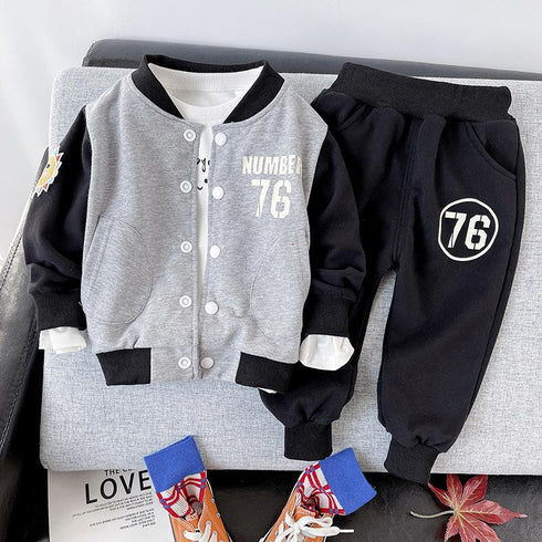 Spring and Autumn Boys Long Sleeve Cardigan Sports Leisure Two-Piece Set